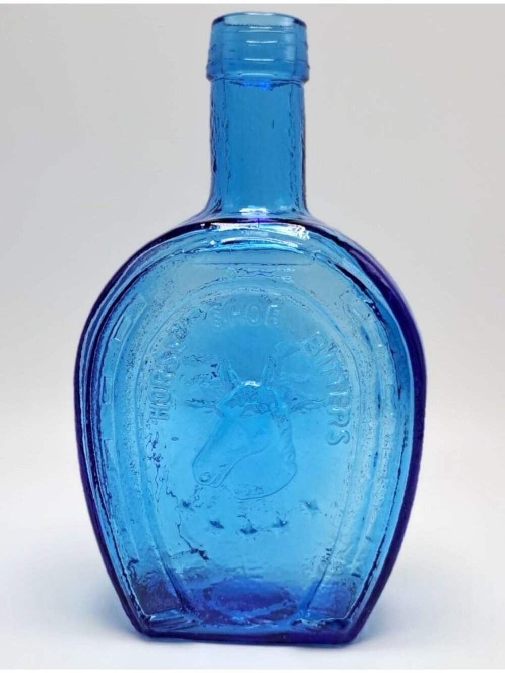 Antique Wheaton Blue Glass Horse Shoe Bottle